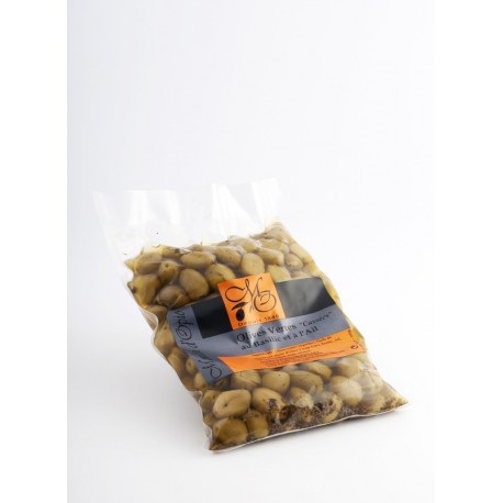 Poche 200g Olives vertes cassées Basilic et Ail